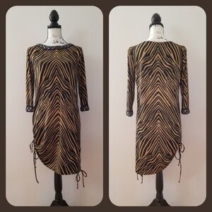 Randolph Duke Animal Print Long-sleeve Bejeweled Dress, Size S